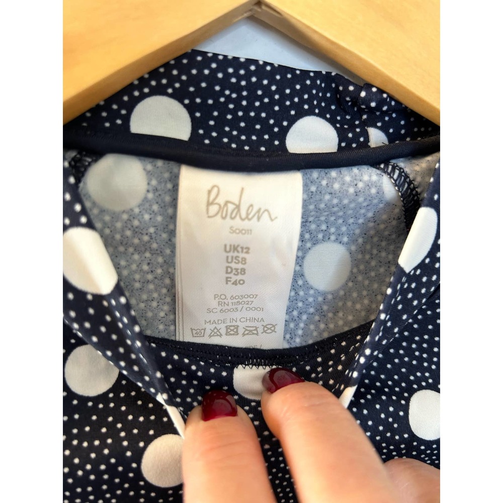 Boden Navy & White Long Sleeve Polk a Dot Swim Top | Size 8 - Picture 3 of 11